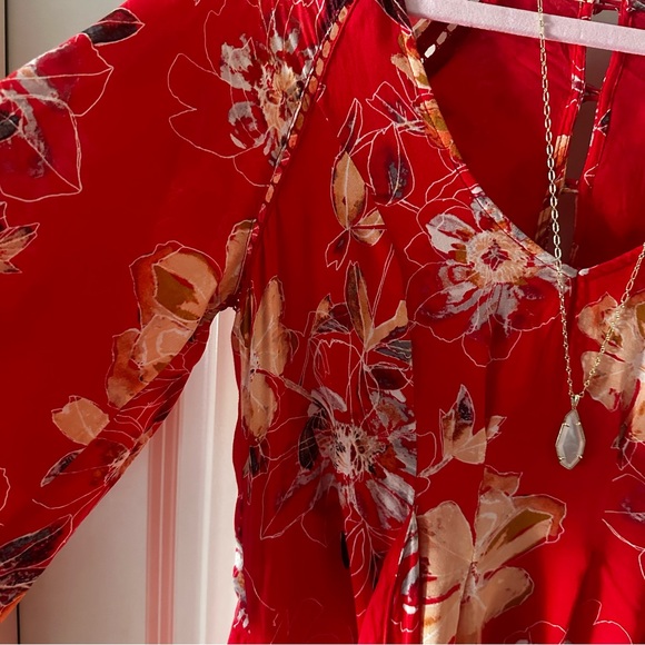 Free People Red Floral Vintage Long-Sleeve Mini Dress - Picture 4 of 15